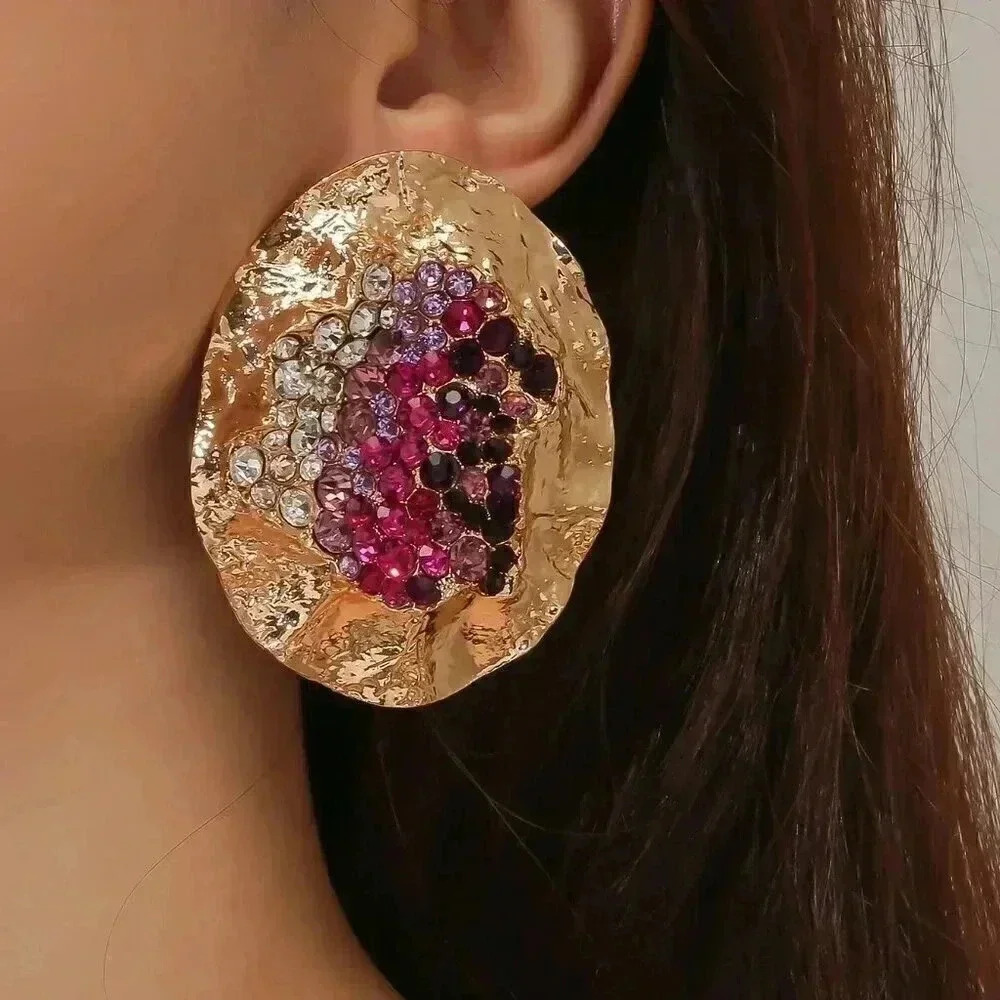 Multicolor Women's Random Color Rhinestone Decor Textured Stud Earring